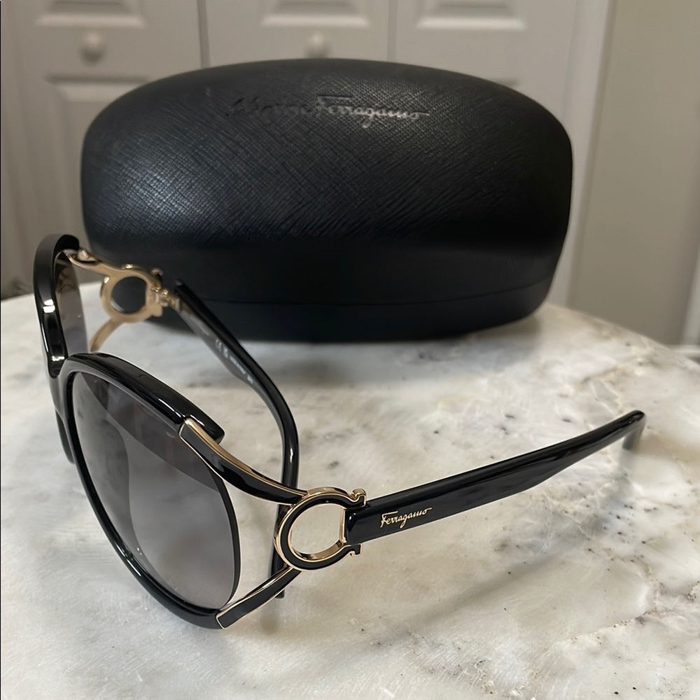 Authentic Salvatore Ferragamo SF600 Black and Gold Sunglasses